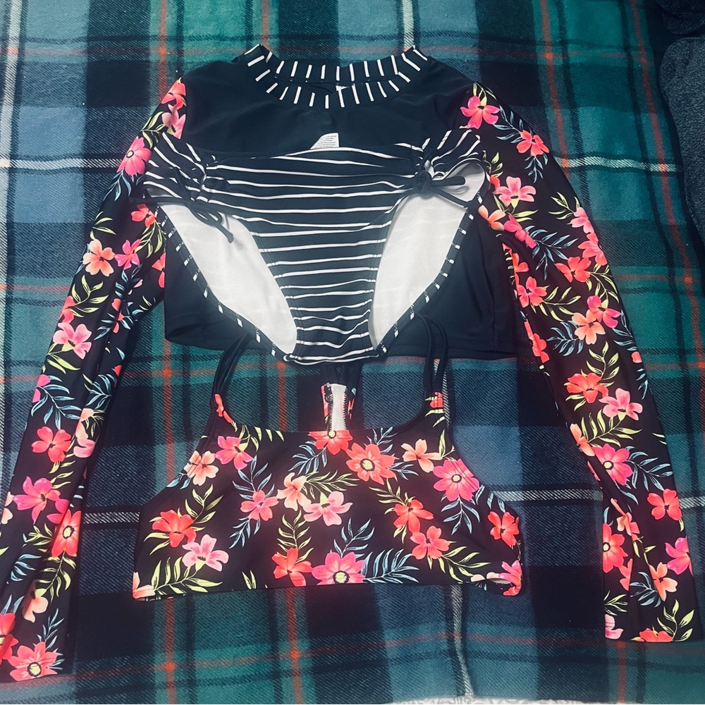 2 piece tween swim suit with rash guard.